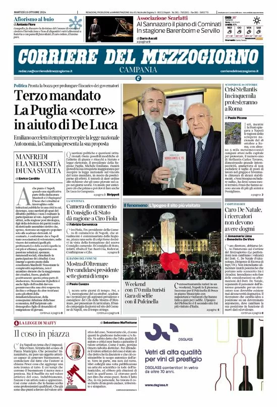 Prima-pagina-corriere del mezzogiorno-del-2024-10-15